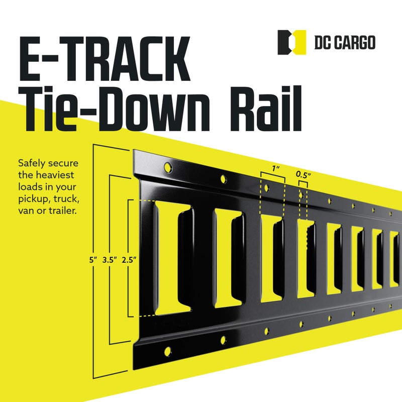 DC Cargo Mall مجموعة سكة ربط DC Cargo Mall E بطول 2' (عبوة 2) للمرائب، الفانات، المقطورات، ربط الدراجات النارية، تثبيتات ATV - طلاء مسحوق أسود - تأمين الحمولة والأحمال الثقيلة حتى 2,000 رطل - Image 3